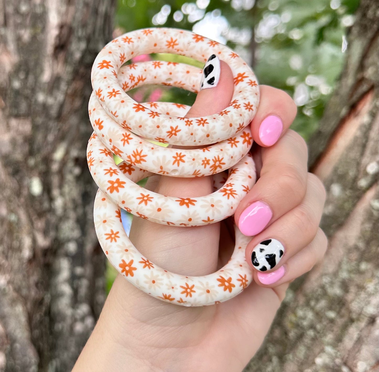 Burnt orange daisy print (HBK exclusive) 65MM silicone ring