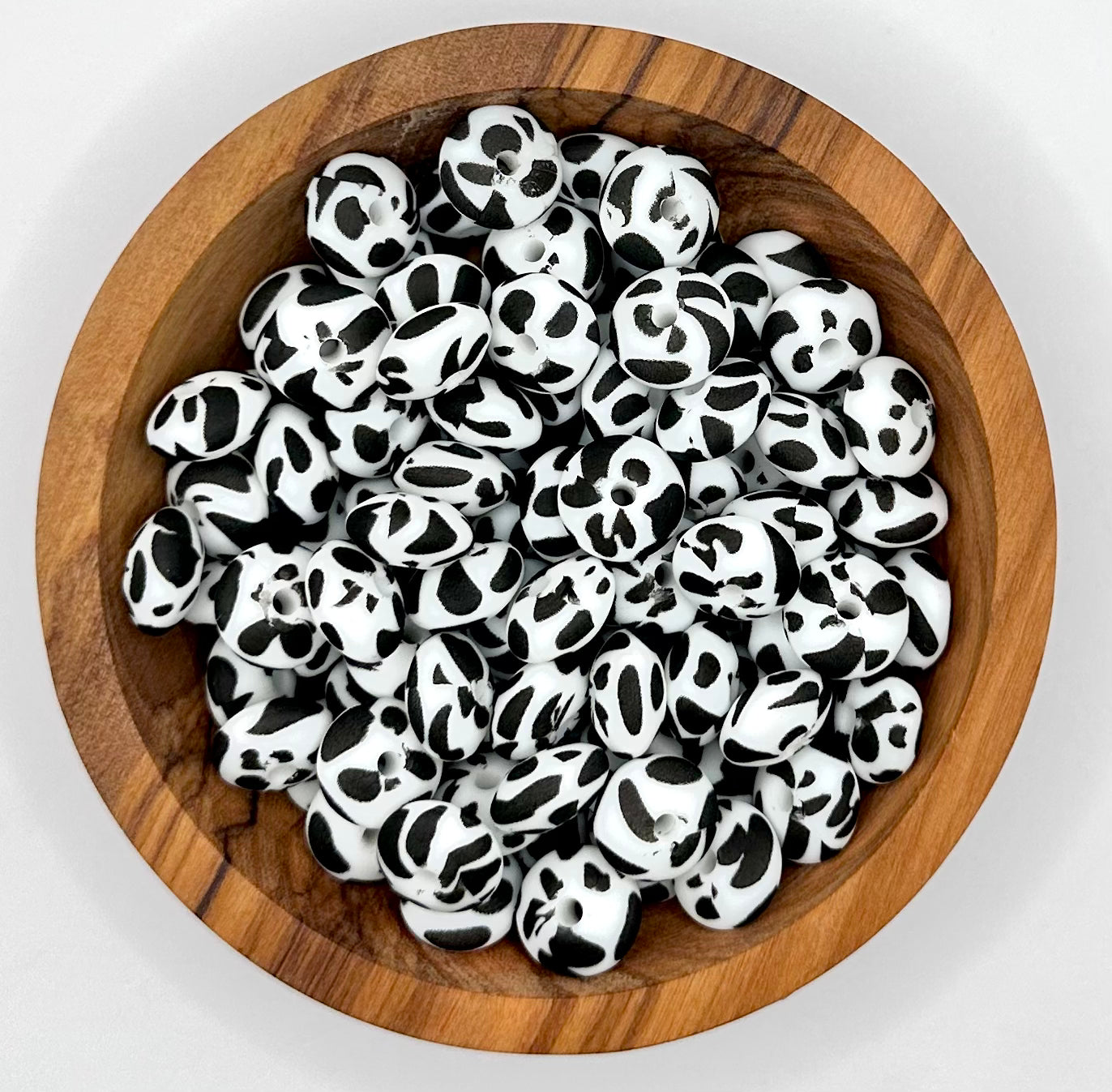 12mm cow print lentil silicone bead