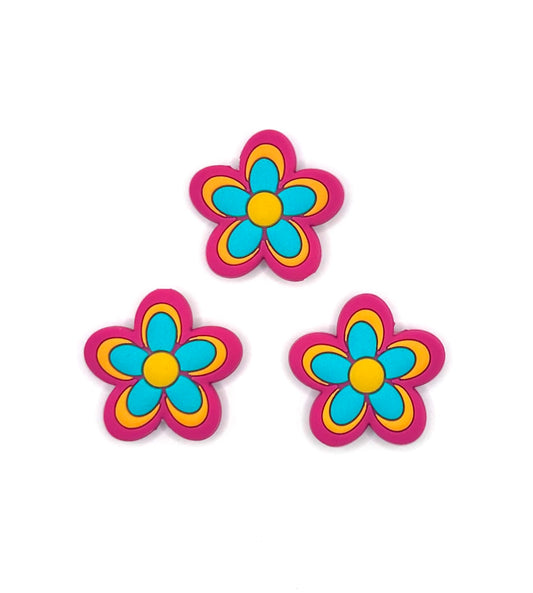 Retro flower (pink, teal & orange) silicone focal bead