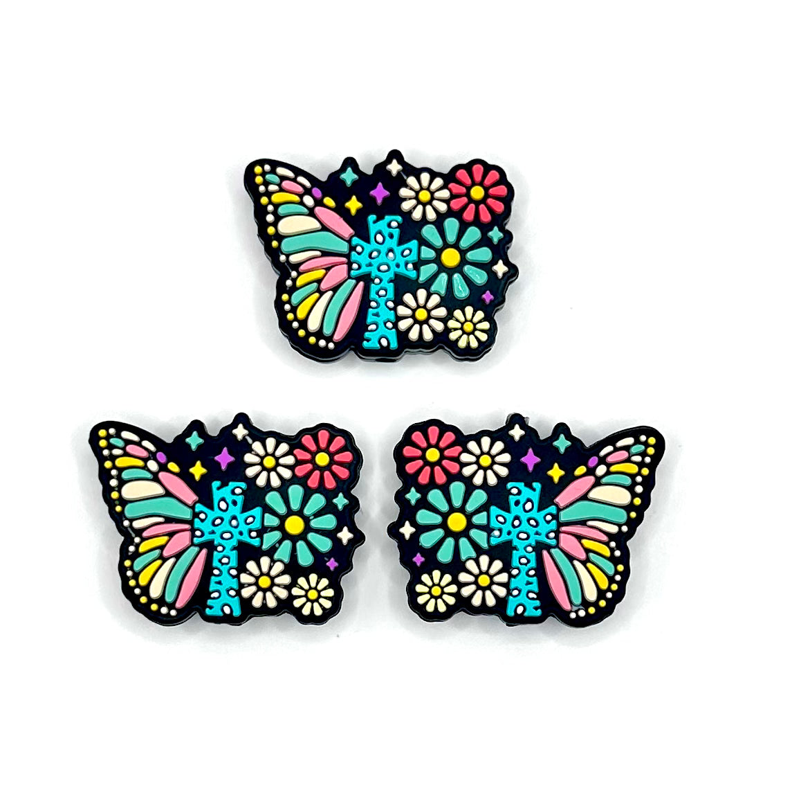 Cross floral butterfly silicone focal bead