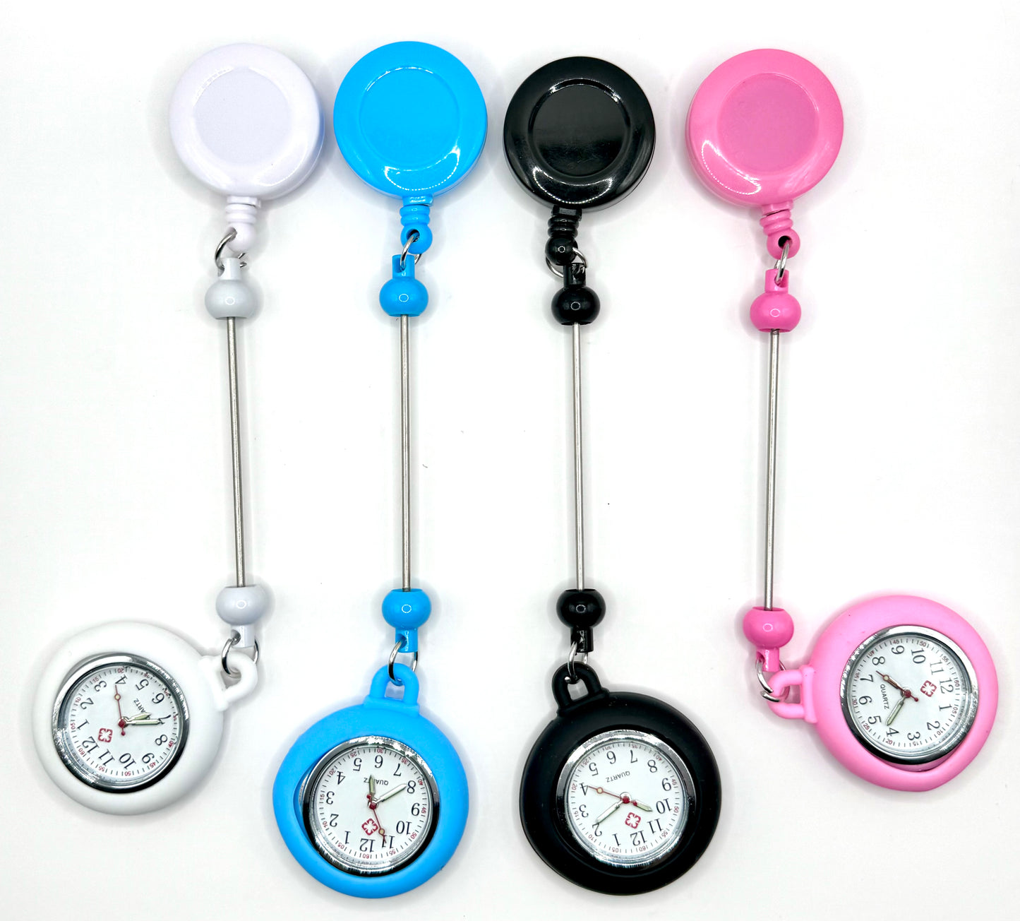 Beadable badge reel with watch