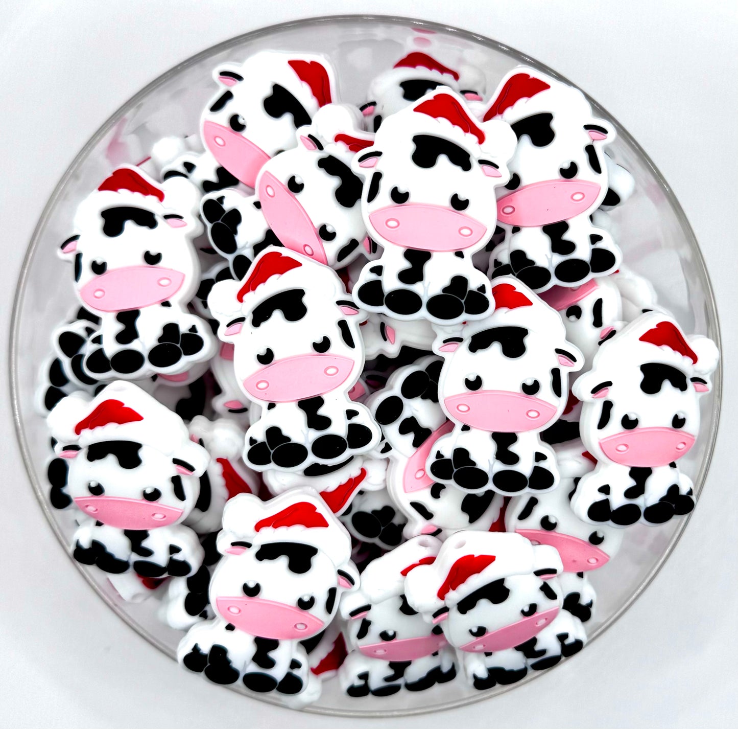 Christmas moo cow silicone focal bead