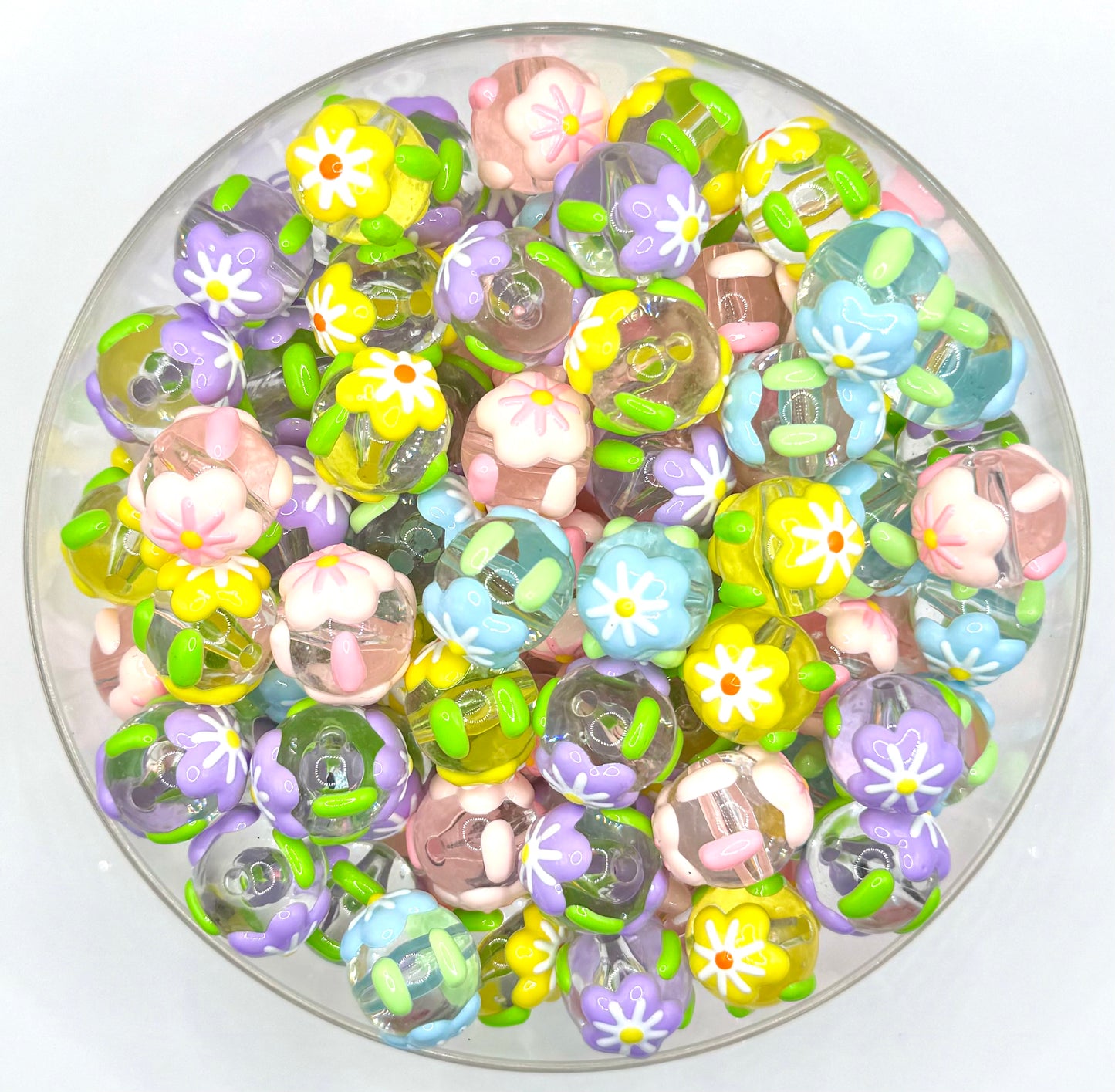 16mm random color flowers handdrawn acrylic bead