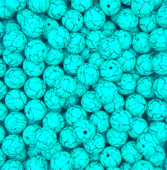 15mm turquoise marble silicone bead