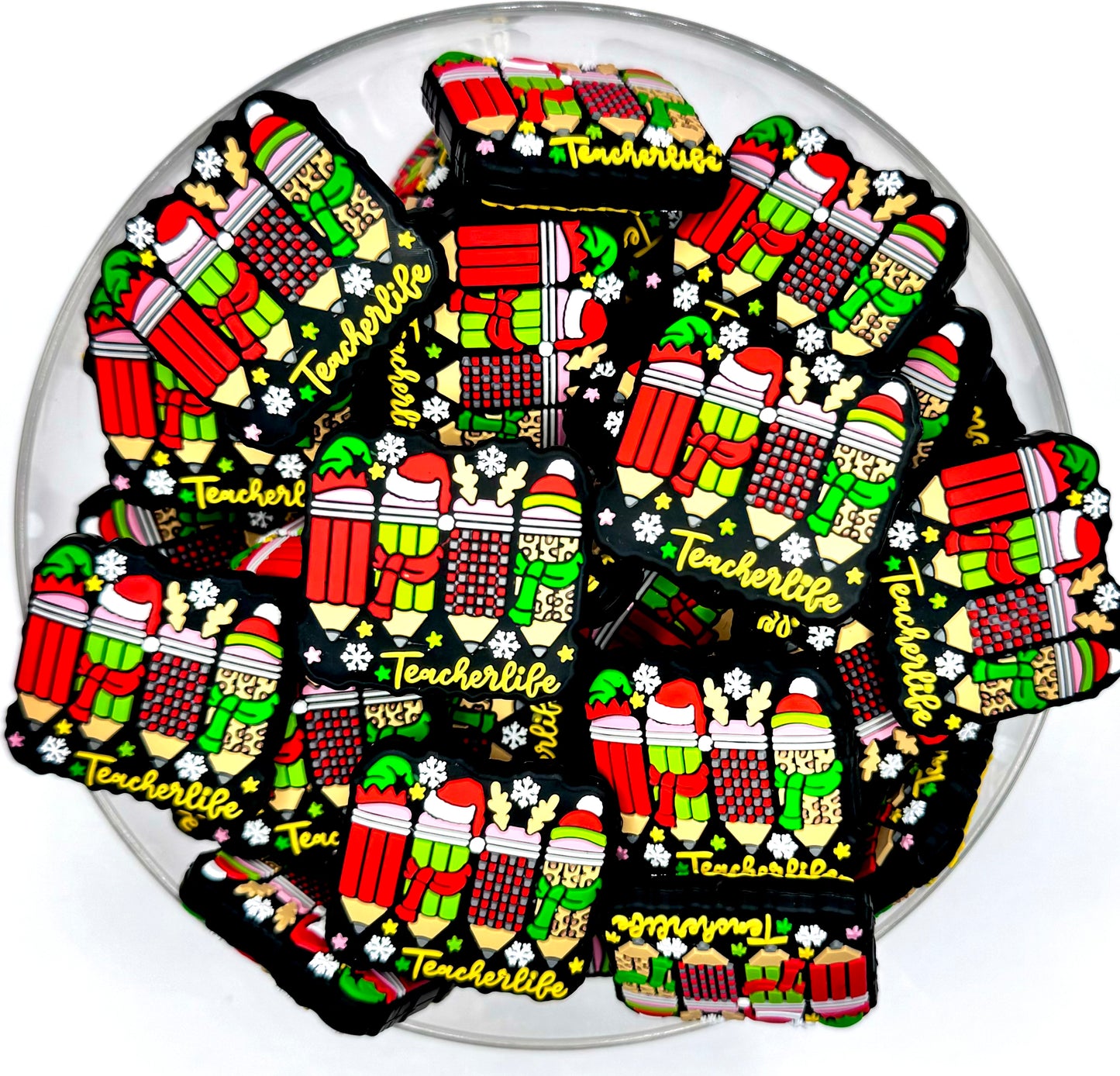 Christmas teacher life silicone focal bead